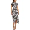 Donna Morgan For Maggy Leaf Asymmetric Midi Dress In Black/tan