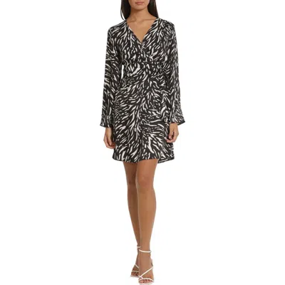 Donna Morgan For Maggy Long Sleeve Faux Wrap Minidress In Black/ivory