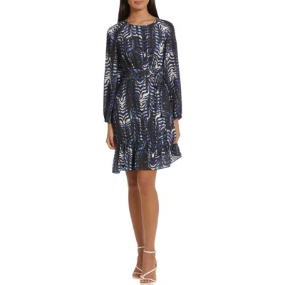 Donna Morgan For Maggy Long Sleeve Georgette Fit & Flare Dress In Black/blue