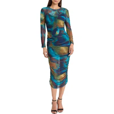 Donna Morgan For Maggy Long Sleeve Mesh Dress In Blue
