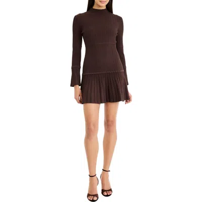Donna Morgan Knit Mock Neck Long Sleeve Mini Fit And Flare Dress In Brown