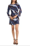 Donna Morgan For Maggy Long Sleeve Wavy Stripe A-line Minidress In Multi