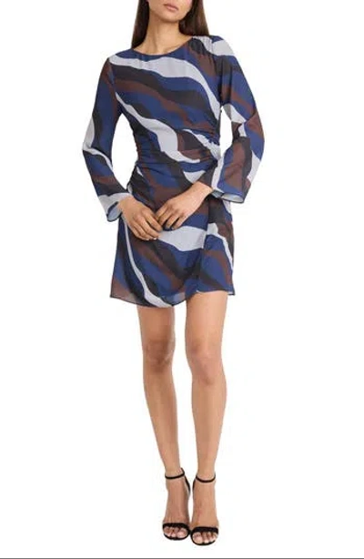 Donna Morgan For Maggy Long Sleeve Wavy Stripe A-line Minidress In Multi