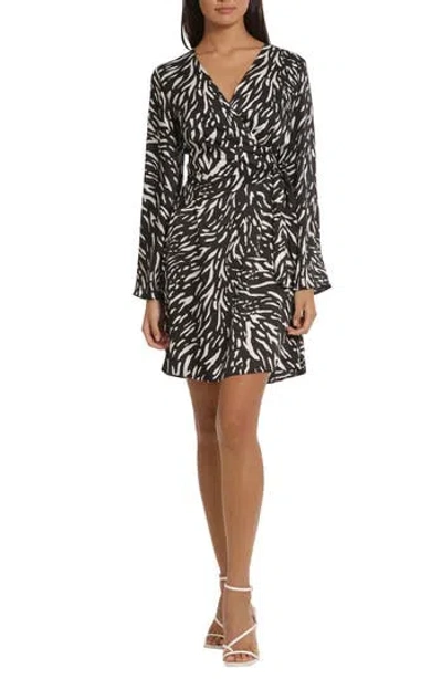 Donna Morgan For Maggy Long Sleeve Wrap Dress In Black/ivory