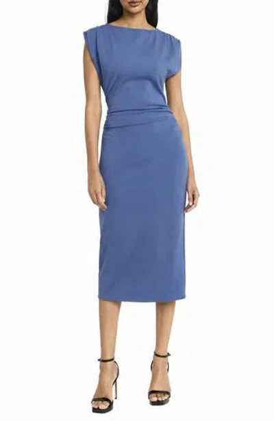 Donna Morgan For Maggy Ruched Cap Sleeve Dress In Blue