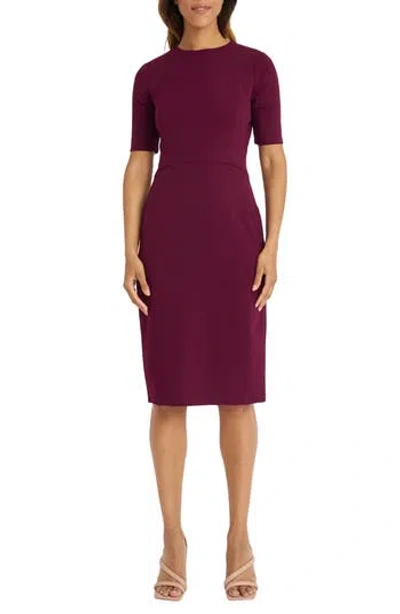 Donna Morgan For Maggy Sheath Midi Dress In Arresting Burgundy