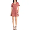 Donna Morgan For Maggy Short Sleeve Faux Suede Fit & Flare Minidress In Pink
