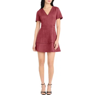 Donna Morgan For Maggy Short Sleeve Faux Suede Fit & Flare Minidress In Red