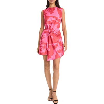 Donna Morgan For Maggy Sleeveless Draped Front Asymmetric Hem Dress In Pink/red