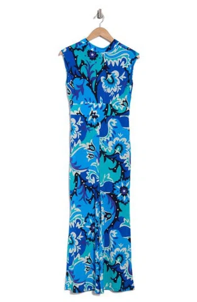 Donna Morgan For Maggy Sleeveless Matte Jersey Jumpsuit In Cream/blue