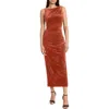 Donna Morgan For Maggy Sleeveless Side Slit Velvet Midi Dress In Brown