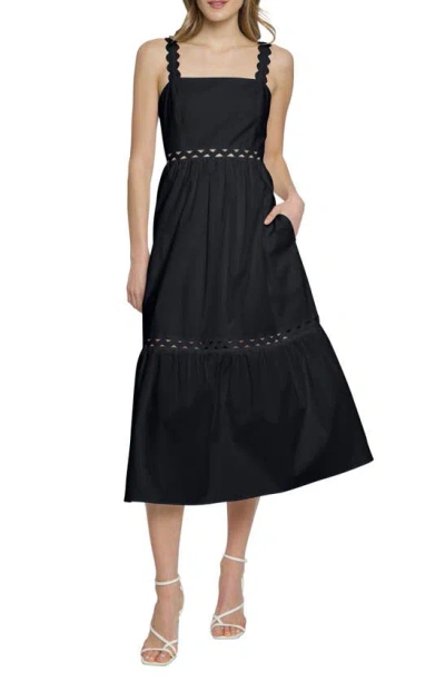 Donna Morgan For Maggy Sleeveless Tiered Stretch Poplin Midi Dress In Black