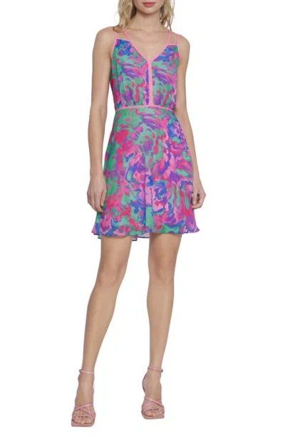 Donna Morgan For Maggy Strappy Chiffon Minidress In Flamingo Pink/ Mint Green