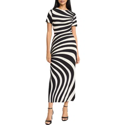 Donna Morgan For Maggy Stripe Short Sleeve Maxi Dress In Ivory/black