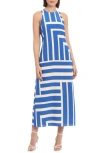 Donna Morgan For Maggy Stripe Sleeveless Maxi Dress In Cream/royal Blue