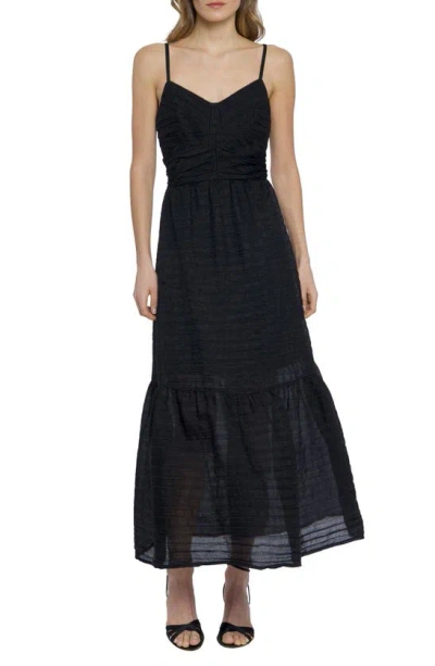 Donna Morgan For Maggy Texture Tiered Midi Dress In Black