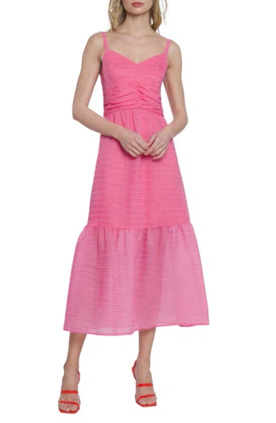 Donna Morgan For Maggy Texture Tiered Midi Dress In Pink