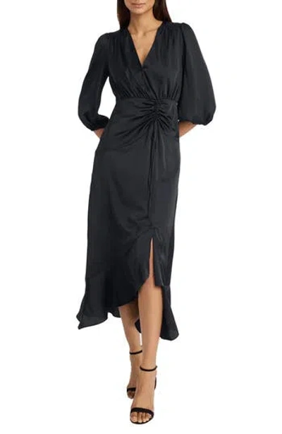 Donna Morgan For Maggy Three-quarter Sleeve Faux Wrap Midi Dress In Black