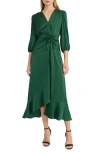 Donna Morgan For Maggy Three-quarter Sleeve Faux Wrap Midi Dress In Dark Green