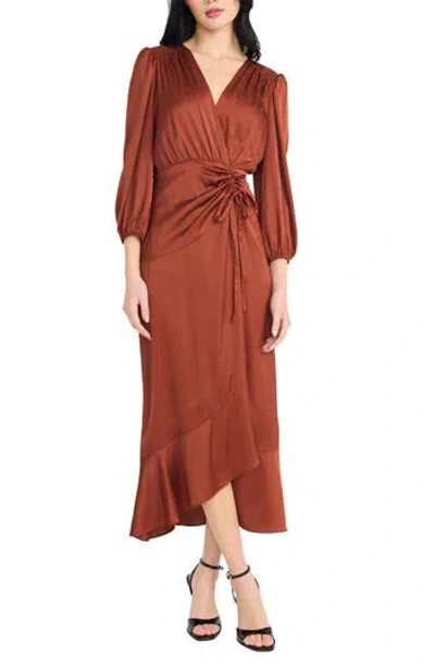 Donna Morgan For Maggy Three-quarter Sleeve Faux Wrap Midi Dress In Red