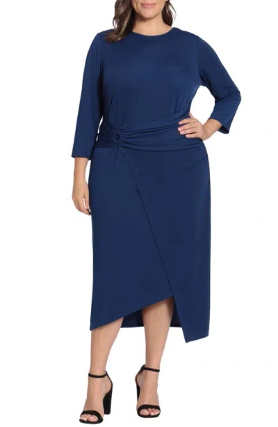 Donna Morgan For Maggy Three-quarter Sleeve Midi Dress In Twil Blue
