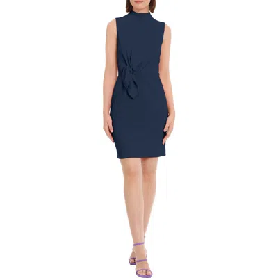Donna Morgan For Maggy Tie Waist Mock Neck Sheath Dress In Navy