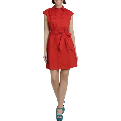 Donna Morgan For Maggy Tie Waist Utility Shirtdress In Poppy Red