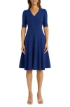 Donna Morgan V-neck Fit & Flare Dress In Beacon Blue