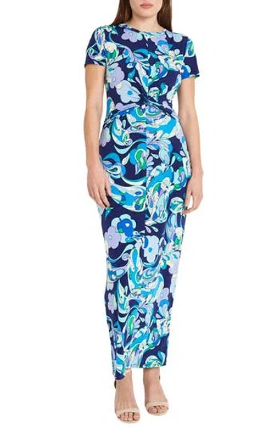 Donna Morgan For Maggy Waist Twist Maxi Dress In Navy/light Lilac
