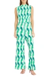 Donna Morgan For Maggy Wide Leg Jumpsuit In Ivory/ Green