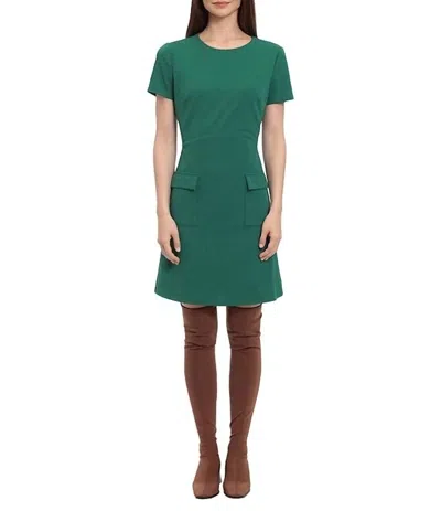 Donna Morgan Front Pocket Short Day Dress In Evergreen In Green