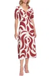 Donna Morgan Geo Print Open Back A-line Midi Dress In Ivory Terracota In Multi