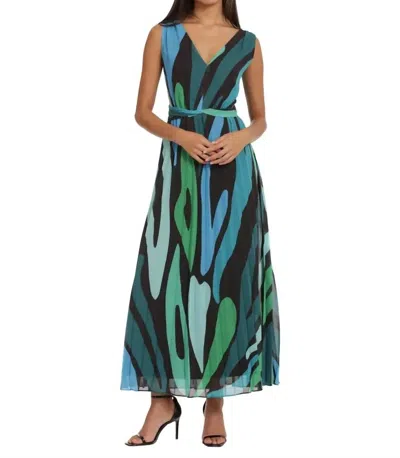 Donna Morgan Halter Neck Maxi Dress In Black/green In Multi