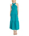 Donna Morgan Tiered Stretch Poplin Maxi Dress In Blue Grass