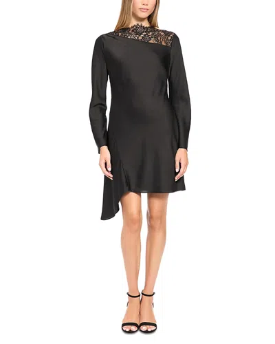 Donna Morgan Lace Inset Asymmetric Mini Dress In Black