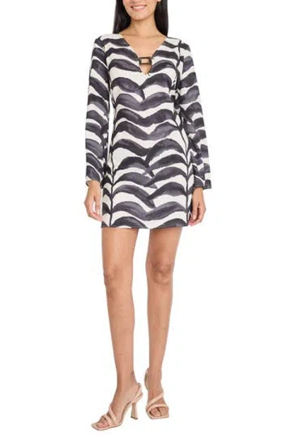 Donna Morgan Long Sleeve A-line Minidress In Black
