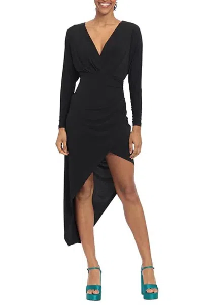 Donna Morgan Long Sleeve Faux Wrap Oblique Dress In Black