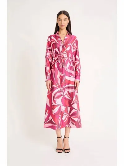 Donna Morgan Long Sleeve Midi Dress In Cherry Blossom Azalea Light Charmeuse In Pink