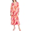 Donna Morgan Long Sleeve Ruffle Tiered Maxi Dress In Pink
