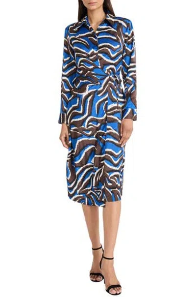 Donna Morgan Long Sleeve Wrap Shirtdress In Blue