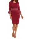 Donna Morgan Maggy London Fig Sweater Dress With Bell Sleeve In Deep Red In Silver
