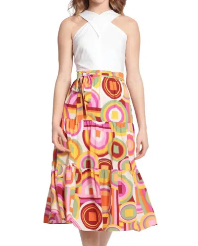 Donna Morgan Mariana Halter Midi Dress In Cream/orange In Multi