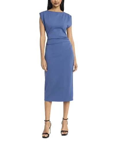 Donna Morgan Midi Dress With Strong Shoulders In Blue