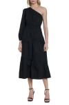 Donna Morgan One-shoulder Puff Sleeve Stretch Cotton Midi Dress