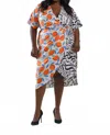 Donna Morgan Pandora V-neck Midi Dress - Plus In Ivory Black Lemon In Multi