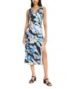 Donna Morgan For Maggy Cowl Neck Sleeveless A-line Midi Dress In Blue