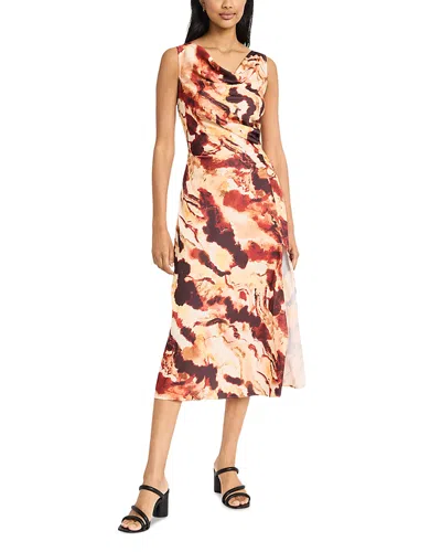 Donna Morgan Printed Asymmetric Neck Midi Dress In Multi
