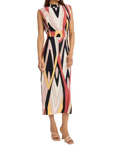 Donna Morgan For Maggy Geometric Sleeveless Midi Dress In Black Taupe