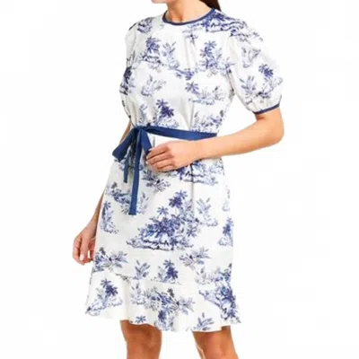 Donna Morgan Puff Sleeve Dress In Navy/white In Blue