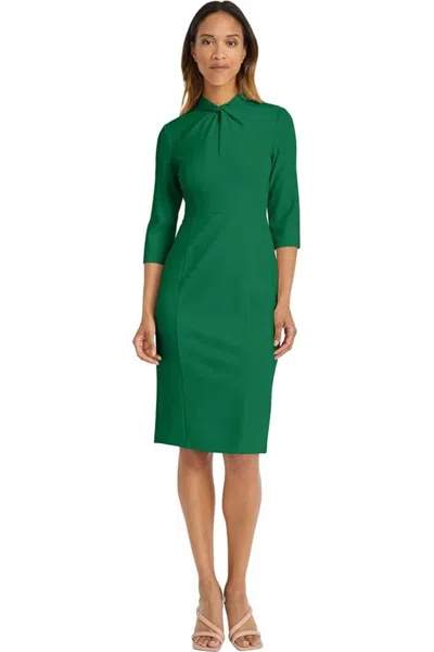 Donna Morgan Quarter Sleeve Twisted Neck Sheath Dress In For Garden In Green